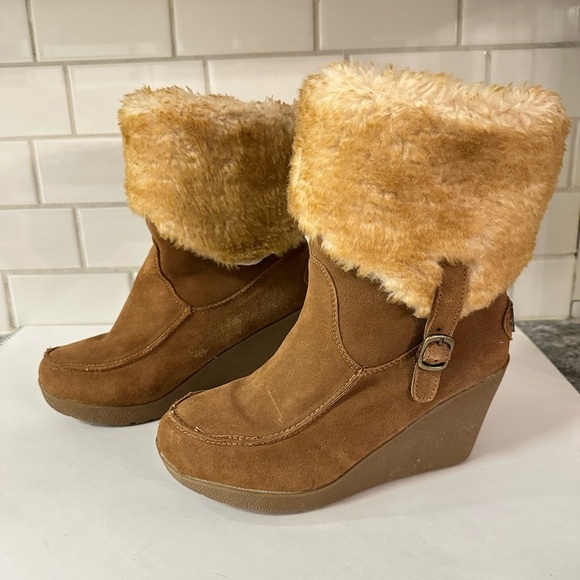 BEARPAW 9 Flatbrush Hickory Sheepskin woman 3" wedge winter boot gorpcore boho - Picture 5 of 13